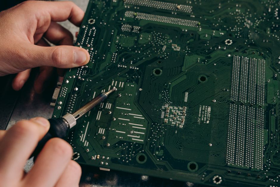 Close-up of a green printed circuit board